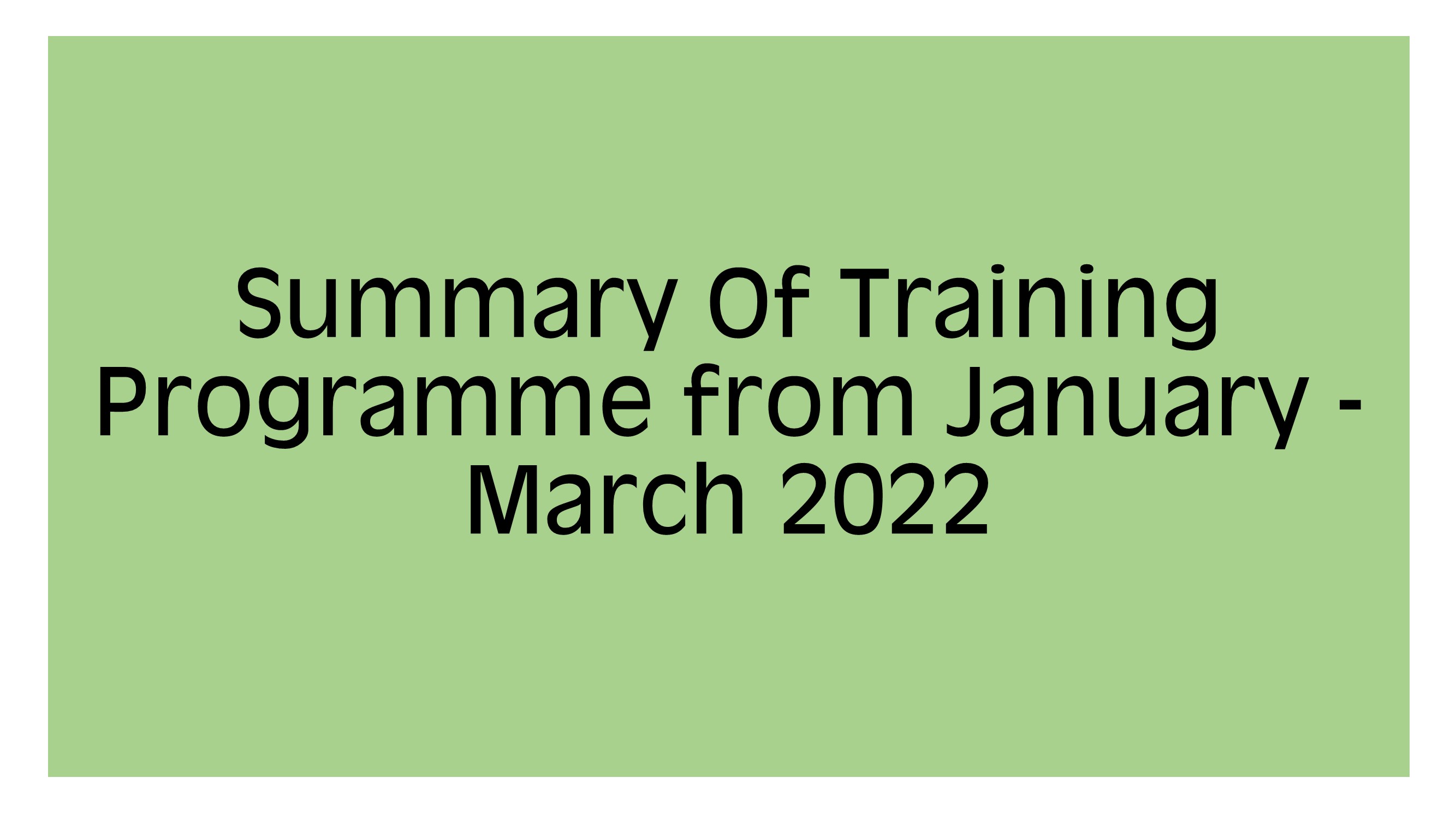 TRAINING PROGRAMME REPORT